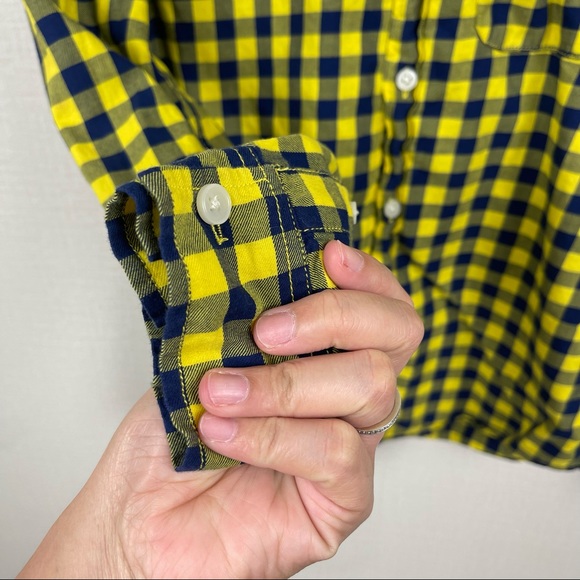 Abercrombie Kids Yellow Navy Check Collar Longsleeve ButtonDown Shirt size 13-14 - Picture 5 of 12